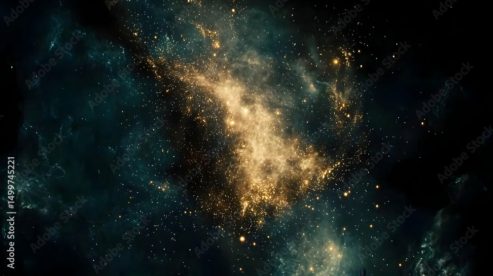 Naklejka premium Colorful Deep Space Nebula With Golden Clusters