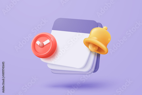 3d calendar icon signs with notice for important reminder. Calendar with red danger attention bell or emergency notifications loud concept. 3d schedule alarm warning icon vector render illustration
