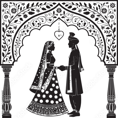 Just Married Couple Silhouette

Bride & Groom Walking Hand in Hand

Wedding Day Kiss Vector Design

Elegant Wedding Couple Under Arch

Silhouette of Romantic Wedding Moment