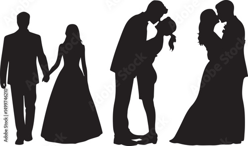 Just Married Couple Silhouette

Bride & Groom Walking Hand in Hand

Wedding Day Kiss Vector Design

Elegant Wedding Couple Under Arch

Silhouette of Romantic Wedding Moment