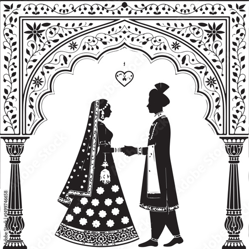 Just Married Couple Silhouette

Bride & Groom Walking Hand in Hand

Wedding Day Kiss Vector Design

Elegant Wedding Couple Under Arch

Silhouette of Romantic Wedding Moment