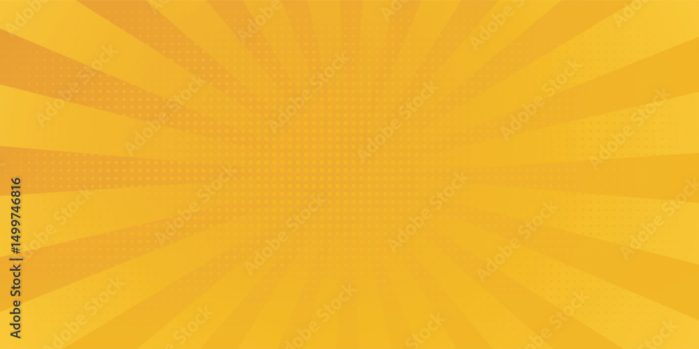 Naklejka premium Pop art pattern. Comic background with speech bubble and halftone. Yellow cartoon retro starburst texture with dots. Duotone effect. Vintage gradient banner. Funny superhero print. Vector illustration