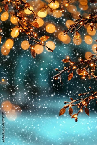Warm Holiday Lights and Festive Decorations Create a Cozy Atmosphere in Winter