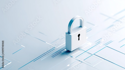 Digital security lock technology illustration on white background