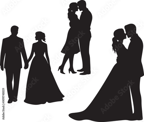 Just Married Couple Silhouette

Bride & Groom Walking Hand in Hand

Wedding Day Kiss Vector Design

Elegant Wedding Couple Under Arch

Silhouette of Romantic Wedding Moment