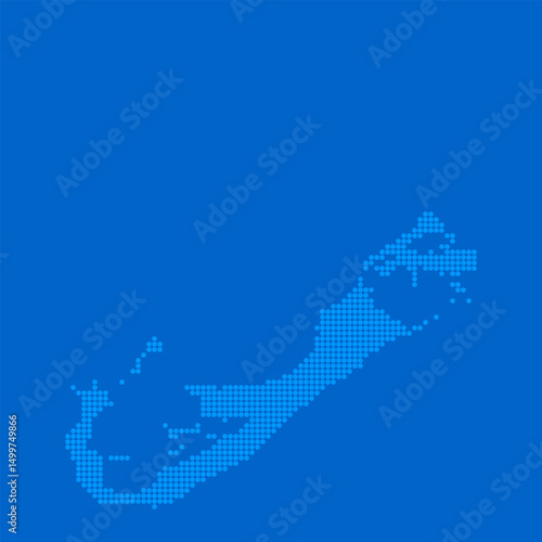 Blue halftone dot outline map background of Bermuda