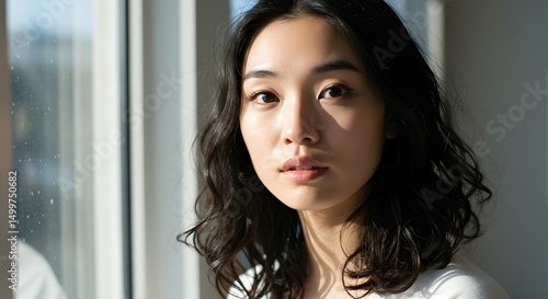 Portrait of a Young Woman with Dark Hair and Clear Skin, Sunlight Streaming Through Window Free Download Portrait of a Young Woman with Dark Hair and Clear Skin, Sunlight Streaming Through Window - GFXLoad