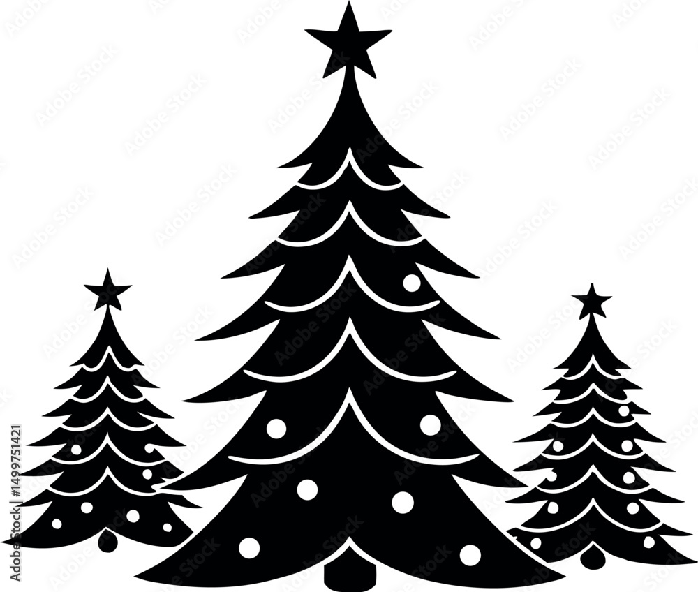 Fototapeta premium Pine tree silhouette collection on white background.Spruce tree silhouette set on white background