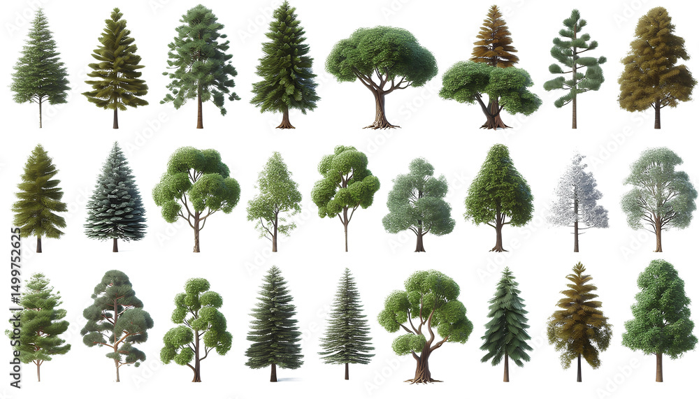 Fototapeta premium Vibrant Tree Silhouette Collection - Animation-Ready PNG Assets