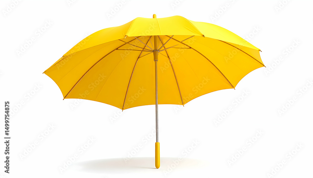 Obraz premium Striking Yellow Umbrella Isolated on White Background, Weather Protection