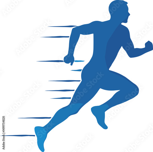 Blue silhouette of a fast-running man with motion lines. Ideal for sports, athletics, speed, and fitness-related designs