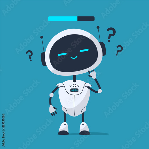 Robot with tilted head and question mark above, expressing confusion. Great for help sections, loading screens, or UX feedback