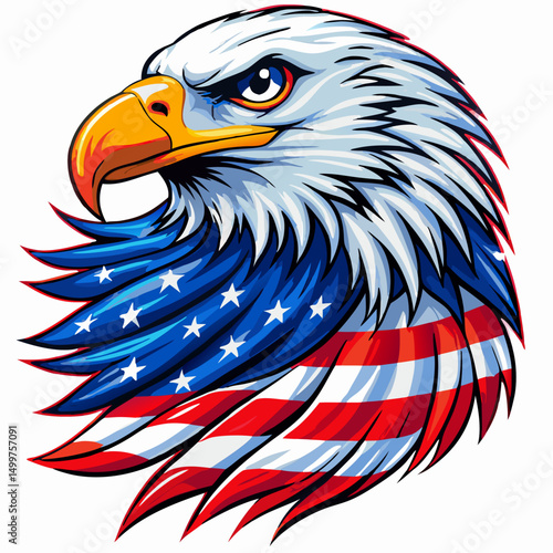 American Bald Eagle Head with USA Flag