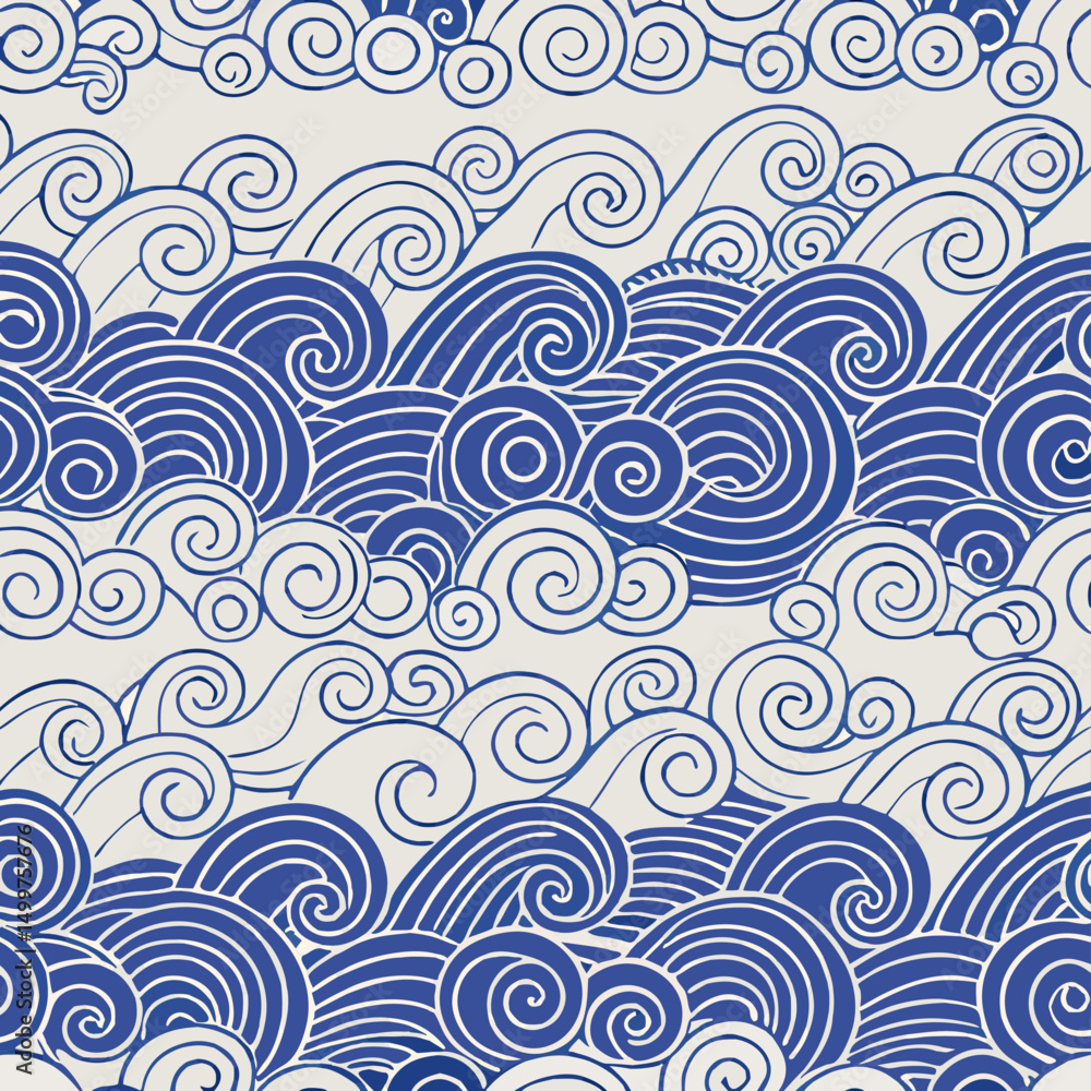 Seamless Pattern Blue Ocean Waves Swirls Design Seamless Pattern Blue Ocean Waves Swirls Design