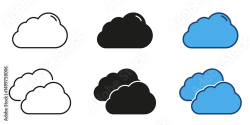 Cloud line and solid icon set. Cloud design and weather symbol collection. Isolated vector illustration