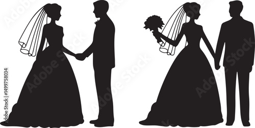 Just Married Couple Silhouette

Bride & Groom Walking Hand in Hand

Wedding Day Kiss Vector Design

Elegant Wedding Couple Under Arch

Silhouette of Romantic Wedding Moment