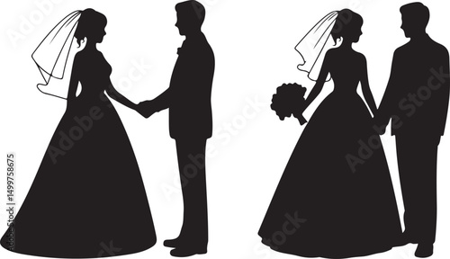 Just Married Couple Silhouette

Bride & Groom Walking Hand in Hand

Wedding Day Kiss Vector Design

Elegant Wedding Couple Under Arch

Silhouette of Romantic Wedding Moment