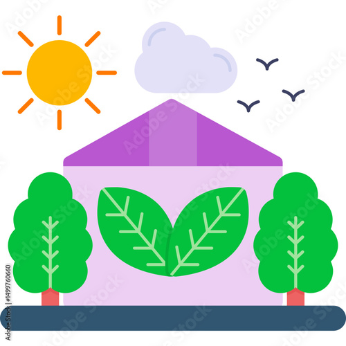 Eco Greenhouse with Plants and Sun Icon