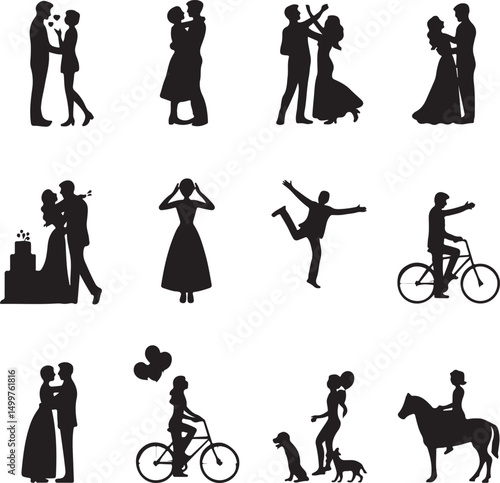 Just Married Couple Silhouette

Bride & Groom Walking Hand in Hand

Wedding Day Kiss Vector Design

Elegant Wedding Couple Under Arch

Silhouette of Romantic Wedding Moment