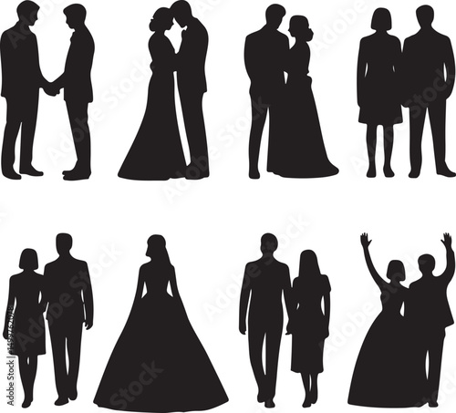 Just Married Couple Silhouette

Bride & Groom Walking Hand in Hand

Wedding Day Kiss Vector Design

Elegant Wedding Couple Under Arch

Silhouette of Romantic Wedding Moment