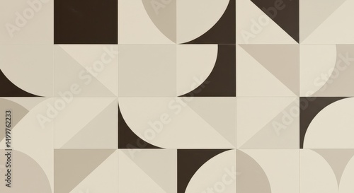 Abstract Geometric Pattern Beige and Brown Mid-Century Modern Design
