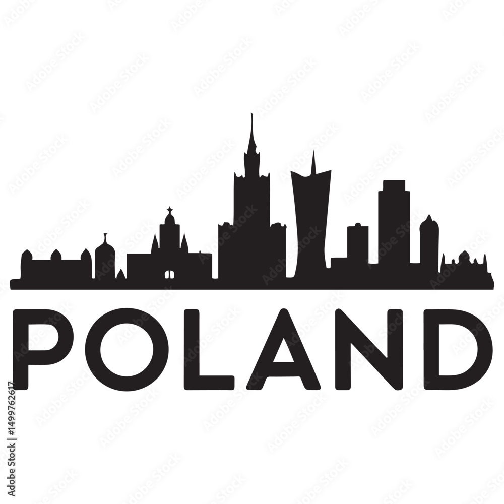 Obraz premium Warsaw skyline horizontal banner. Black Warsaw, Poland. Vector template for your design. Vector black silhouette. with white background
