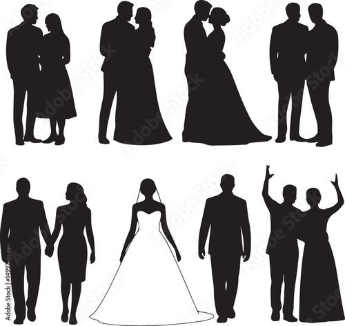 Just Married Couple Silhouette

Bride & Groom Walking Hand in Hand

Wedding Day Kiss Vector Design

Elegant Wedding Couple Under Arch

Silhouette of Romantic Wedding Moment