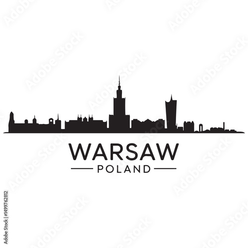 Warsaw skyline horizontal banner. Black Warsaw, Poland. Vector template for your design. Vector black silhouette. with white background