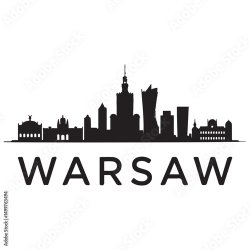 Warsaw skyline horizontal banner. Black Warsaw, Poland. Vector template for your design. Vector black silhouette. with white background