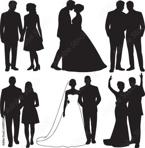 Just Married Couple Silhouette

Bride & Groom Walking Hand in Hand

Wedding Day Kiss Vector Design

Elegant Wedding Couple Under Arch

Silhouette of Romantic Wedding Moment