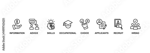 Job fair banner web icon vector illustration concept for employee recruitment and onboarding program with an icon of the information, advice, skills, occupational, applicants, recruit, and hiring