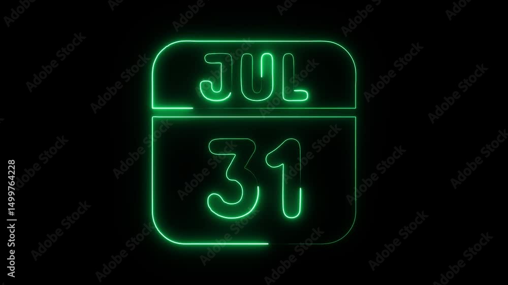Glowing neon 31 july icon isolated on black background.a neon sign with a calendar that says Glowing neon 31 july icon isolated on black background.a neon sign with a calendar that says
