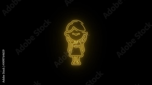 Glowing woman icon animation on black background 4k Video