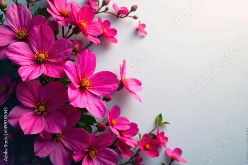 Bold fuchsia floral motif, densely packed blooms, summer, crimson, illustration