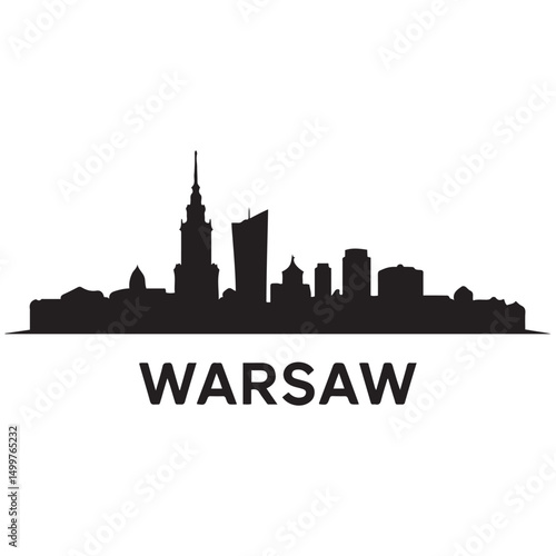 Warsaw skyline horizontal banner. Black Warsaw, Poland. Vector template for your design. Vector black silhouette. with white background