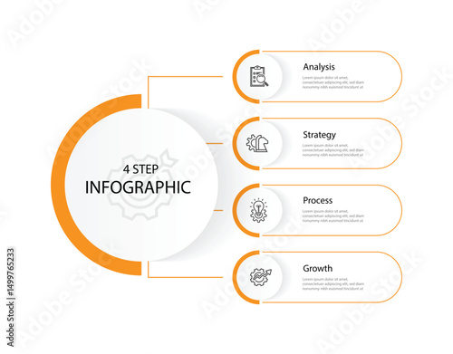 Vector 4 step diagram infographic. Banner template information. Workflow graphic. Presentation layout with icons and line columns with yellow colors