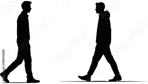 vector illustration of a black silhouette of a man walking, side profile, no background