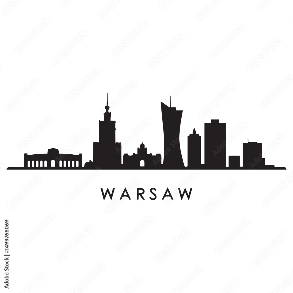 Warsaw skyline horizontal banner. Black Warsaw, Poland. Vector template for your design. Vector black silhouette. with white background Warsaw skyline horizontal banner. Black Warsaw, Poland. Vector template for your design. Vector black silhouette. with white background