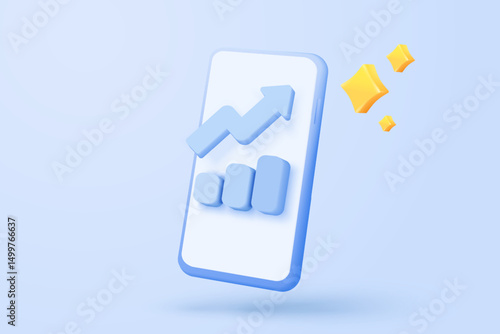 3D stock trading graph with mobile phone. Sell and buy money cash and exchange with finance business concept, earning investment. 3d bank trading vector icon for investment render illustration