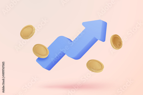 Leadership for successful new idea. Excellent business graph on background. under creative solution concept in 3D vector render on white background. 3d goal for business, bank, finance, investment