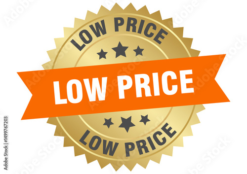 low price. low price round orange and gold label isolated on transparent background