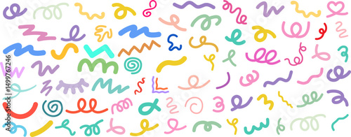 Whimsical Scribbles: A vibrant collection of hand-drawn scribbles in an array of cheerful colors, evoking a sense of playfulness and creative freedom.
