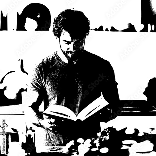 young man reading a book