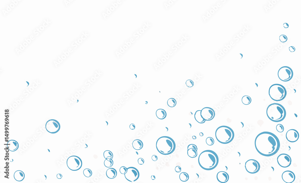 Blue Bubbles Floating on White Background - Abstract Illustration