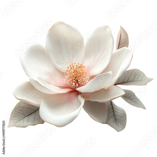 White magnolia flower isolated on transparent background