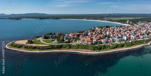 Aerial view to a sea town Primorsko, Burgas, Bulgaria