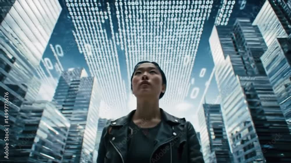 Cyberpunk girl in digital cityscape Cyberpunk girl in digital cityscape