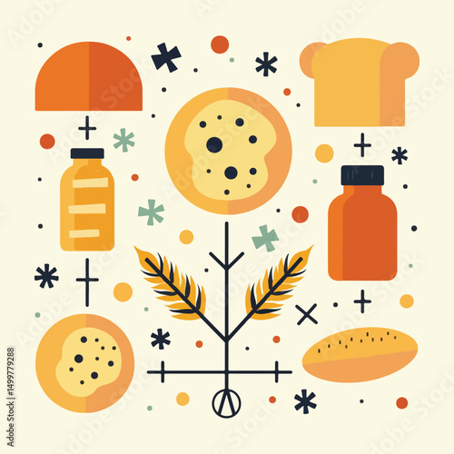 National Food Bank Day vector illustration showcasing food distribution, charity symbols, helping hands, and food package donations to support hunger relief efforts.