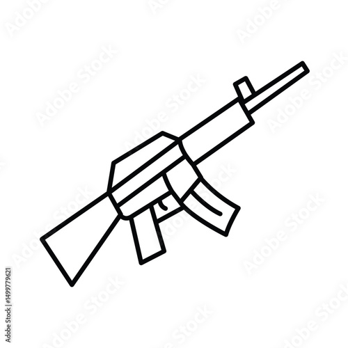 Simple line drawing of an assault rifle. Military, weapon, icon.