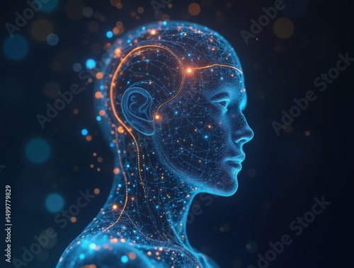 White minimal background with vertical blue AI technology connections

